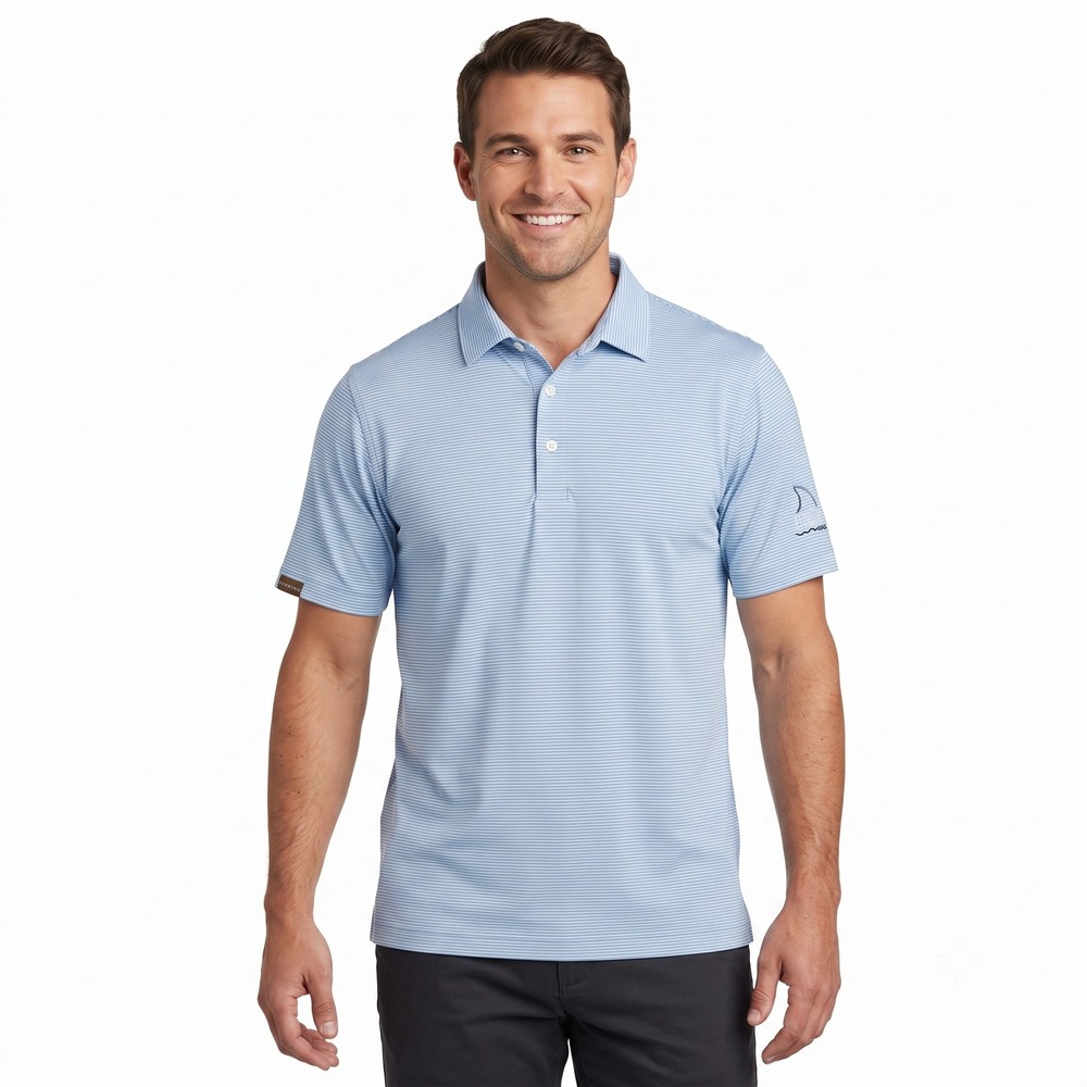 Dunning Golf Mens Performance Polo Shirt Blue White Striped Size S Short Sleeve